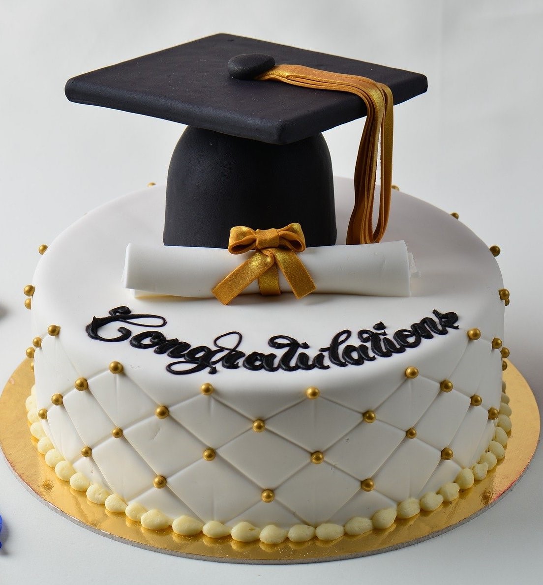 Graduation Black Gold Splatter Cake - Three Brothers Bakery